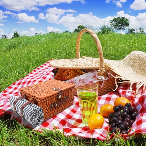 Willow Picnic Basket for 4 Persons with Insulated Compartment, Picnic Basket Sets with Utensils Cutlery Perfect for Valentine Day Wedding, Wicker Hamper for Outdoor Patio Lawn Garden Picnic & Camping