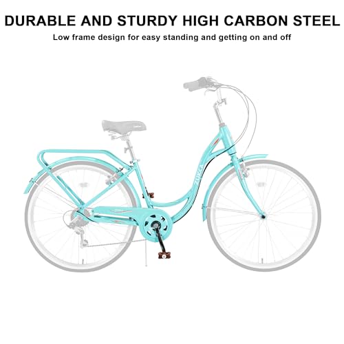 Womens Beach Cruiser Bike 26 Inch Bicycles for Women Adjustable Seat Bike, 7 Speed Commute Bike for Women Adults, Complete Cruiser Bikes Womens Bicycle