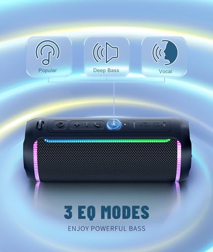 Ortizan Portable Bluetooth Speaker, 40W Loud Sound and Deep Bass, IPX7 Waterproof, True Wireless Stereo, Bluetooth 5.3, Colorful Flashing Lights, Preset EQ, USB Play, for Home, Outdoor, Party, Black