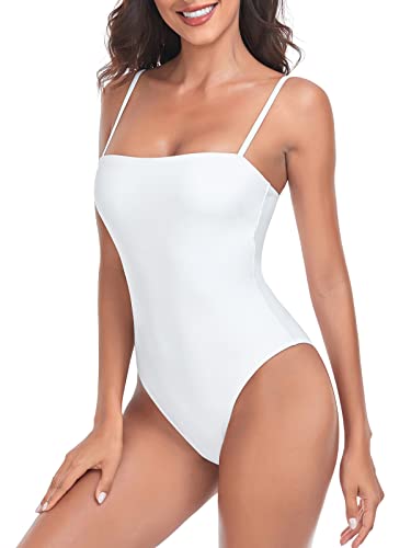 Women's One Piece Bathing Suit with Adjustable Straps Bandeau One Piece Swimsuit