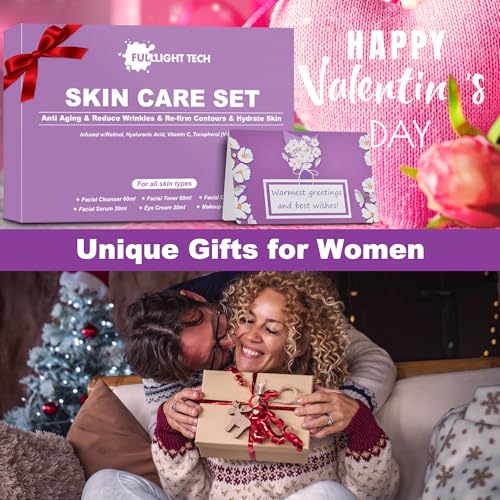 Gifts for Women,Anti Aging Skin Care Routine Kit,Reduce Wrinkles & Hydrate Skin,Facial Cleanser,Toner,Cream,Serum,Eye Cream Skincare Gift Set,Wife Mom Womens Gifts for Christmas Stocking Stuffers