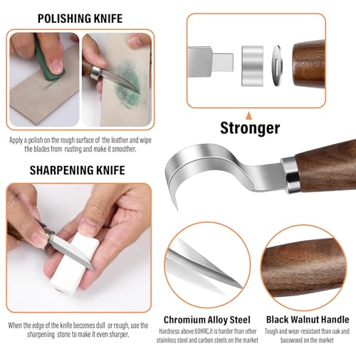 Wood Carving Kit 4pcs Whittling Knife and 5pcs K2 Carbon Steel Wood Carving Knife,Wood Carving Tools Set with 8pcs Basswood Wood Blocks for Adults Kids Beginners Woodworking Whittling Kit Gifts