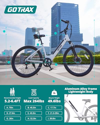 Gotrax 26" Electric Bike, Max Range 30Miles(Pedal-assist1) & 15.5/20Mph Power by 250/350W, 3 Riding Modes & Adjustable Seat, 7-Speed & Front Shock Absorber, Commuter Electric Bicycle for Adults