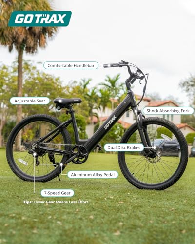 Gotrax 26" Electric Bike, Max Range 30Miles(Pedal-assist1) & 15.5/20Mph Power by 250/350W, 3 Riding Modes & Adjustable Seat, 7-Speed & Front Shock Absorber, Commuter Electric Bicycle for Adults