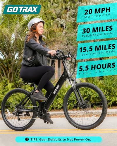 Gotrax 26" Electric Bike, Max Range 30Miles(Pedal-assist1) & 15.5/20Mph Power by 250/350W, 3 Riding Modes & Adjustable Seat, 7-Speed & Front Shock Absorber, Commuter Electric Bicycle for Adults