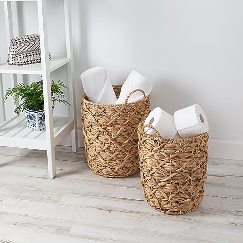 Honey-Can-Do Set of 2 Round Decorative Wicker Baskets with Handles for Storage, Natural STO-09848 Natural