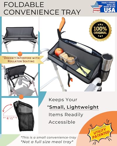 Walker Basket for Folding Walker +Flip-Down Walker Tray +Reacher/ Cane Holder Strap + Cup Holder | Basket for Walker Bags for Folding Walker with Wheels, Walker Accessories for Walker Rollator - GRAY