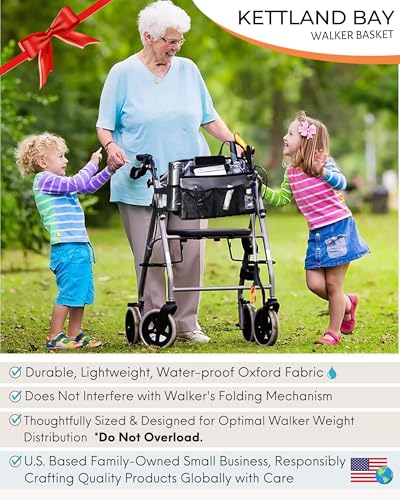 Walker Basket for Folding Walker +Flip-Down Walker Tray +Reacher/ Cane Holder Strap + Cup Holder | Basket for Walker Bags for Folding Walker with Wheels, Walker Accessories for Walker Rollator - GRAY