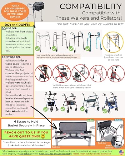 Walker Basket for Folding Walker +Flip-Down Walker Tray +Reacher/ Cane Holder Strap + Cup Holder | Basket for Walker Bags for Folding Walker with Wheels, Walker Accessories for Walker Rollator - GRAY