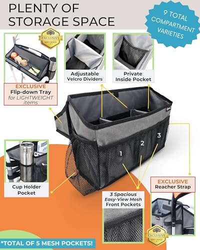 Walker Basket for Folding Walker +Flip-Down Walker Tray +Reacher/ Cane Holder Strap + Cup Holder | Basket for Walker Bags for Folding Walker with Wheels, Walker Accessories for Walker Rollator - GRAY