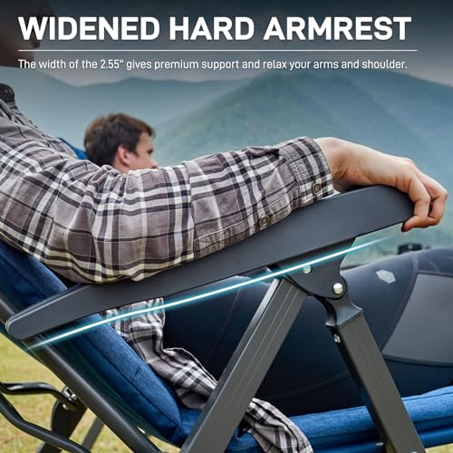 EVER ADVANCED Folding Padded Camping Chair 4 Positon Adjustable Recliner with High Back Support Portable for Adults, 300lbs Weight Capacity, Blue