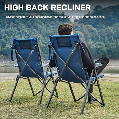 EVER ADVANCED Folding Padded Camping Chair 4 Positon Adjustable Recliner with High Back Support Portable for Adults, 300lbs Weight Capacity, Blue