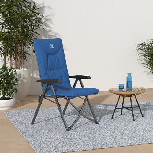 EVER ADVANCED Folding Padded Camping Chair 4 Positon Adjustable Recliner with High Back Support Portable for Adults, 300lbs Weight Capacity, Blue