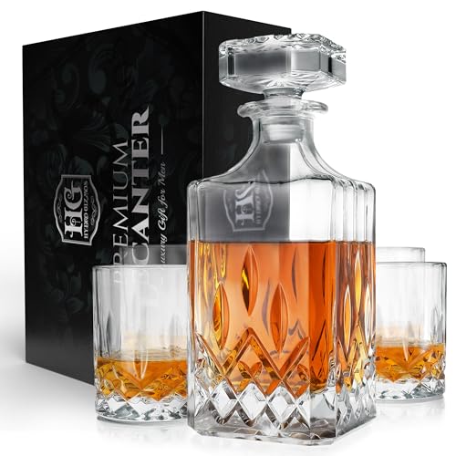 Luxury Gift For Men – Whiskey Decanter Set For Beloved Husband Or Dad Birthday Gift – 4 Whiskey Glasses And Decanter Set Is a Great Gift Idea for Whisky, Bourbon, or Scotch lovers