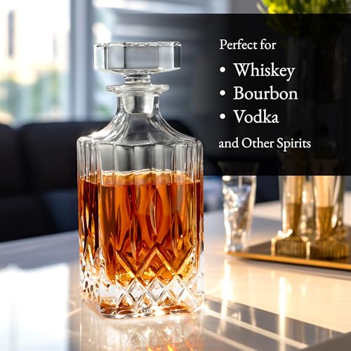 Luxury Gift For Men – Whiskey Decanter Set For Beloved Husband Or Dad Birthday Gift – 4 Whiskey Glasses And Decanter Set Is a Great Gift Idea for Whisky, Bourbon, or Scotch lovers