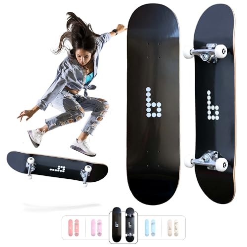 Braille Complete Skateboard for Adults Teens Boys Girls Kids Skateboard Standard Skateboard for Tricks, 31.5” Pro Skate Board