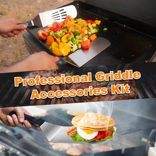 Griddle Accessories for Blackstone with Burger Press,18Pcs Grill Accessories,Enlarged Grill Spatula,Scraper,Basting Cover,Griddle Accessories kit for Hibachi,with Burger Smasher,Grill Black Tools Set