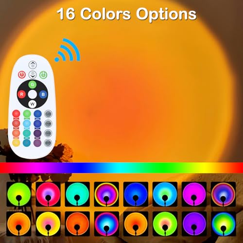 Sunset Lamp Projector, Rainbow Projection Led Lights with Remote, 16 Colors Multicolor Changing LED Night Light, Sunlight Light for Photography Selfie Party, Home Bedroom Decor Xmas Gifts for Women