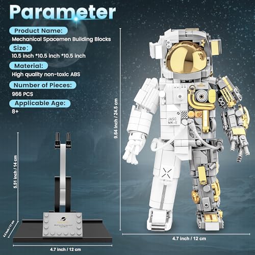 Space Astronaut Building Block Set, 966 Pcs Astronaut Building Set for Adults, Space Building Kit Toys Gifts for Kids 8-14 with Display Stand