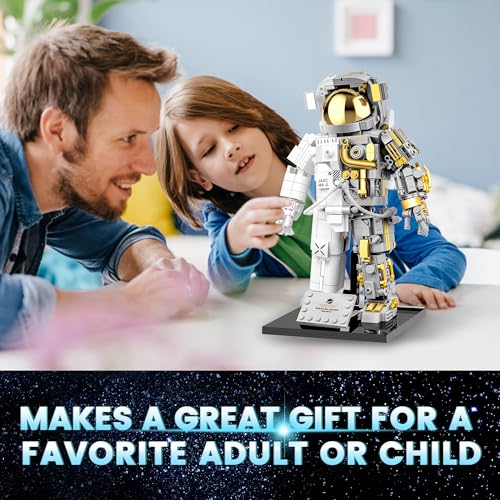 Space Astronaut Building Block Set, 966 Pcs Astronaut Building Set for Adults, Space Building Kit Toys Gifts for Kids 8-14 with Display Stand