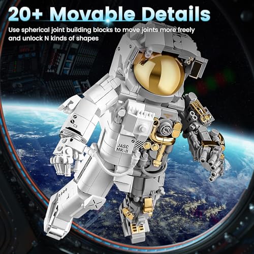 Space Astronaut Building Block Set, 966 Pcs Astronaut Building Set for Adults, Space Building Kit Toys Gifts for Kids 8-14 with Display Stand