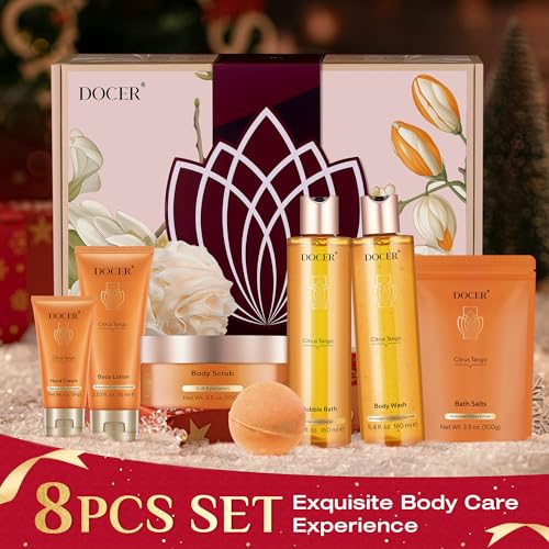 Spa Gift for Women, Teacher Appreciation Gifts DOCER Luxury 8 Pcs Spa Passion Tango Scent 2024 Gift Baskets for Women Includes Bath Bomb Salt Body Lotion Hand Scream Holiday Birthday Gifts for Women