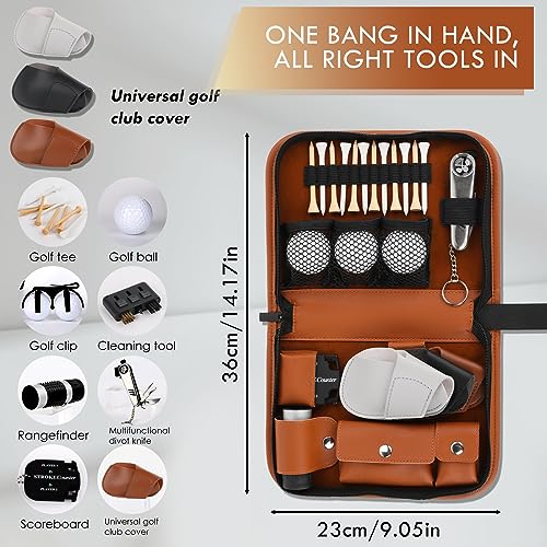 Golf Accessories Kit with High-Grade Handbag, Golf Balls, Rangefinder, Brush, Golf Tees, Multifunctional Divot Knife, Golf Ball Clamp, Mini Scorer, Golf Club Cover, Unique Gift for Men and Women