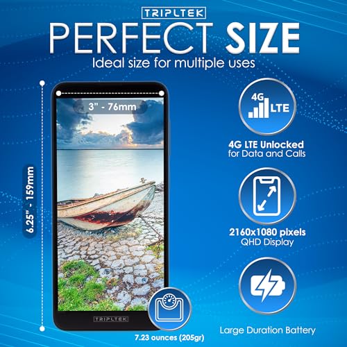 TRIPLTEK Mini, Ultra Bright Display 1300 nits Sustained, True Visible Under Sunlight no dim, LTE Unlocked Smartphone, Hyper-Engine Chip 8 core, 128GB Storage, Drone and Camera Monitor. Weight 7oz