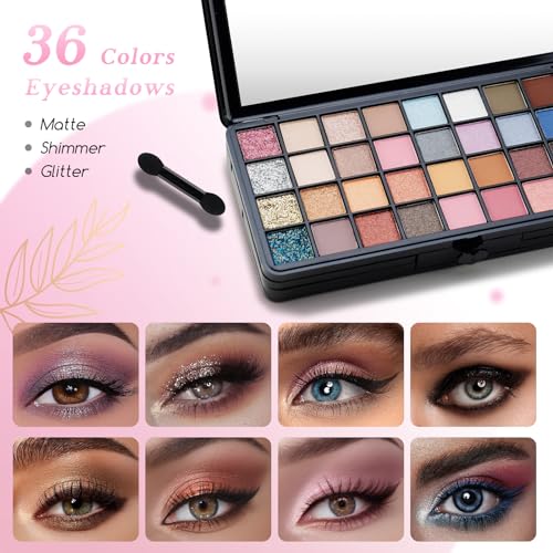 Color Nymph All In One Makeup Sets for Teens Women, Portable Travel Office Makeup Kit Gift for Girls with 36-Colors Eyeshadows Facial Blusher Lip Gloss Pressed Powder Mascara Brushes Mirror