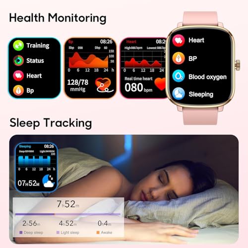 KALINCO Smart Watch for Women, 1.69" Fitness Tracker with Heart Rate, Blood Pressure, Blood Oxygen Tracking, Smartwatch with 100+ Sports Modes, Step Counter Compatible with Android iOS