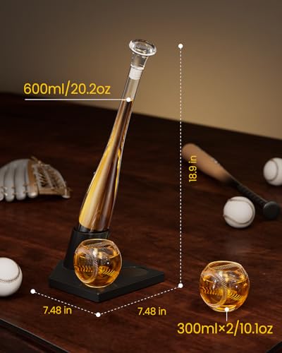 Baseball Gifts for Men, Kollea Whiskey Decanter Sets for Men, 20Oz Baseball Bat Decanter Set with 2 Glasses, Unique Birthday Gift for Men Him Brother Guys Boyfriend Coach, for Liquor Tequila Bourbon