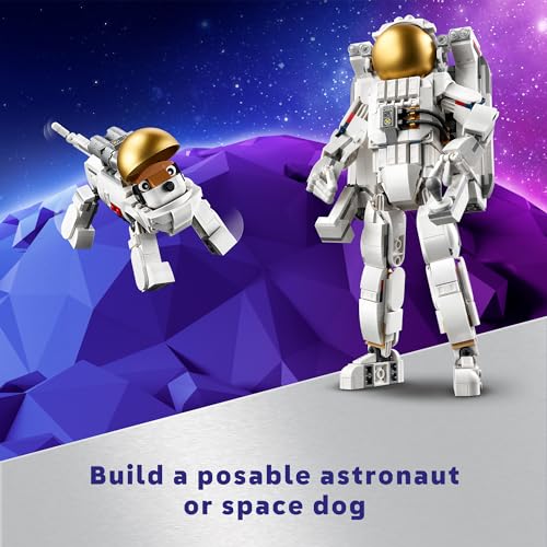 LEGO Creator 3 in 1 Space Astronaut Toy, Building Set Transforms from Astronaut Figure to Space Dog to Viper Jet, Space-Themed Gift Idea for Boys and Girls Ages 9 Years Old and Up, 31152