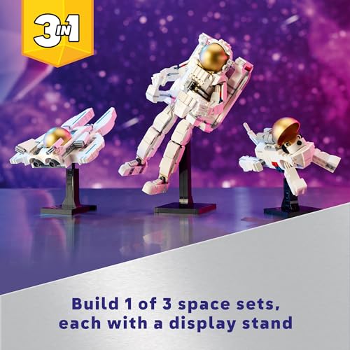 LEGO Creator 3 in 1 Space Astronaut Toy, Building Set Transforms from Astronaut Figure to Space Dog to Viper Jet, Space-Themed Gift Idea for Boys and Girls Ages 9 Years Old and Up, 31152