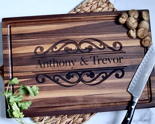 MODERN MADE DESIGNS Handmade Cutting Board, Personalized Bamboo, Walnut, Cherry or Maple Wood Engraved Boards USA Made, Customizable for Weddings, Anniversary, Housewarming, Kitchen Decor, Gift Idea