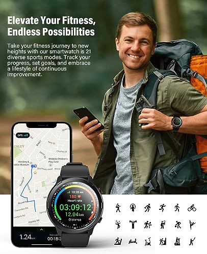 GPS Smart Watch for Men Women, Rugged Outdoor Watch with GPS and Compass, Fitness Tracker with Heart Rate Blood Oxygen Sleep Monitor, IP68 Waterproof, 1.32" Touch Screen, Compatible Android iOS iPhone