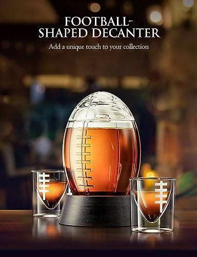 Football Whiskey Decanter Set with 2 Glasses, The Wine Things Whisky Decanter Gift Set, for Liquor Scotch Bourbon Vodka, Gift for Football Fans, Birthday, Christmas Gifts For Him, Men -1100ml/37oz