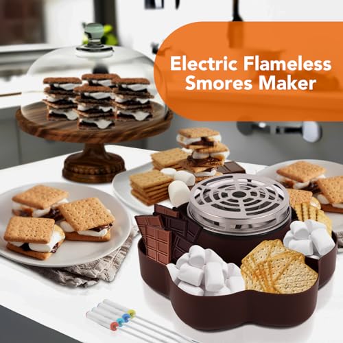 Electric S'mores Maker Tabletop Indoor, Flameless Marshmallow Roaster, Smores Kit with 6 Compartment Trays and 4 Forks, Housewarming Gifts for New House