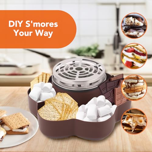 Electric S'mores Maker Tabletop Indoor, Flameless Marshmallow Roaster, Smores Kit with 6 Compartment Trays and 4 Forks, Housewarming Gifts for New House