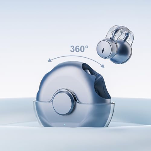 Open Ear Headphones Wireless Bluetooth Clip on Wireless Earbuds Bluetooth Workout Headphones for Men, 56Hrs Charging case IPX5 Waterproof Wireless Earbuds Running for iPhone (Blue)