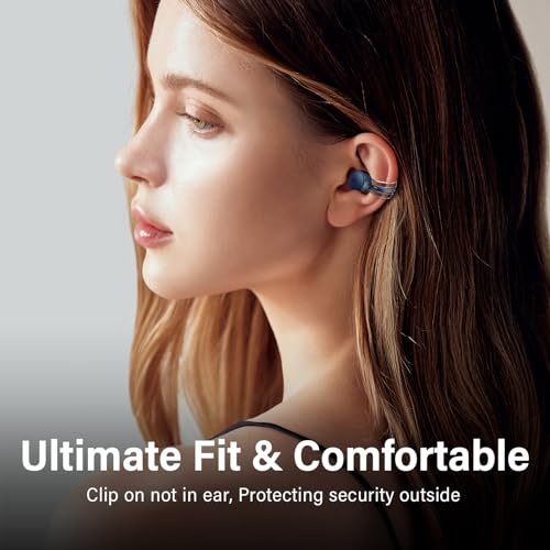 Open Ear Headphones Wireless Bluetooth Clip on Wireless Earbuds Bluetooth Workout Headphones for Men, 56Hrs Charging case IPX5 Waterproof Wireless Earbuds Running for iPhone (Blue)