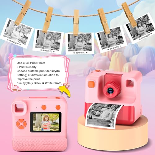 Kids Camera Instant Print, Digital Camera, Selfie 1080P Video Camera with 32G TF Card, Toys Gifts for Girls Boys Aged 3-14 for Christmas/Birthday/Holiday (Pink)