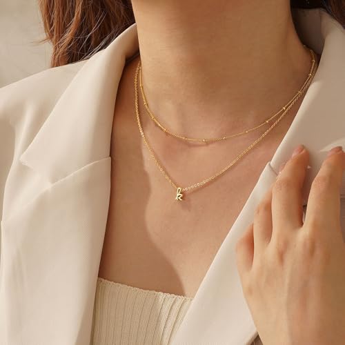 Yoosteel Gold Initial Necklaces for Women, Dainty 14K Gold Plated Layered Initial M Pendant Choker Necklace Tiny Initial Necklace Layered Gold Initial Necklaces for Women Jewelry