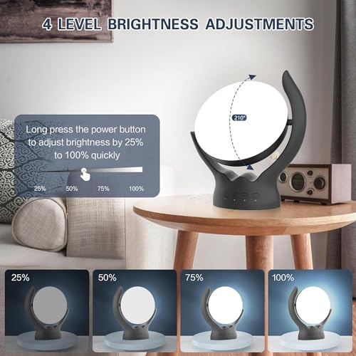 Voraiya Light Therapy Lamp, UV-Free 10000 Lux Therapy Light, Rotatable Happy Sunlight Lamp with 5 Brightness & 3 Color Temperature,Timer & Memory Function, Daylight Lamp for Bedroom, Offie