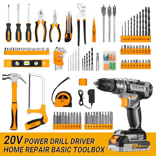 Cordless Drill Tool Kit Set: 20V Power Drill Tool Box with Battery Electric Drill Driver for Men Home Hand Repair Basic Toolbox Tools Sets Drills Case