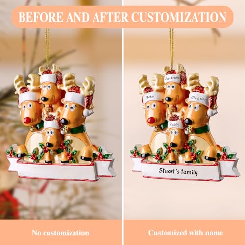 Bemaystar Personalized Christmas Ornaments 2023 - Custom Family of 2,3,4,5,6,7,8 Deer Christmas Ornaments for christmas trees, Christmas Decorations, Xmas Gifts for Mom Dad Family Kids - Family of 4