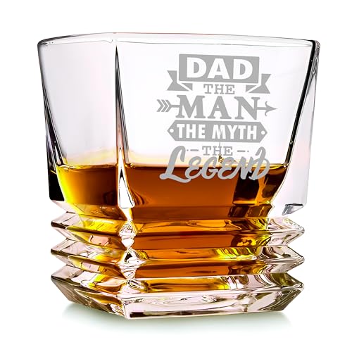 Fathers Day Gift - Best Dad Ever Whiskey Glass - Bourbon Whisky Rocks Chilling Stones Set - Best Bonus Dad Stepdad Father Grandfather Papa - Scotch Glass in Wooden Box - Birthday Gift