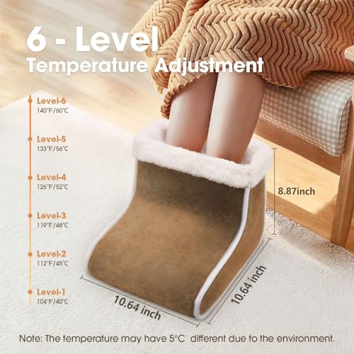 Electric Foot Warmer, Rapid Heating Pad for Feet, 6-Level Heating Feet Warmers Washable, Heated Slippers Valentines Day Gift for Women Men