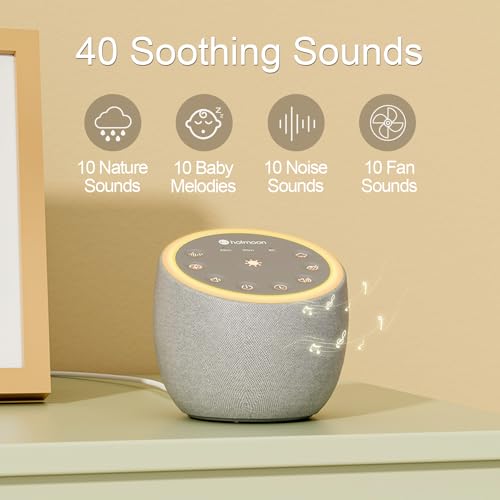 Hotmoon White Noise Machine with 40 High-Fidelity Sounds, Sleep Sound Machine with Memory Functions, 8 Lighting Modes, USB Power Supply, for Sleep & Noise Reduction in Bedrooms and Offices, Plug-in.