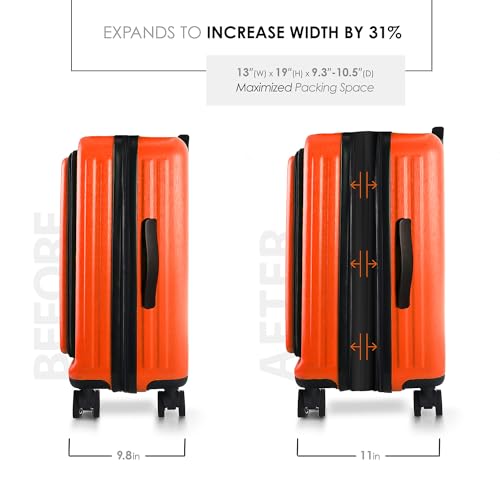 TravelArim 22 Inch Carry On Luggage 22x14x9 Airline Approved, Carry On Suitcase with Wheels, Hard-shell Carry-on Luggage, Orange Small Suitcase, Hardside Luggage Carry On with Cosmetic Carry On Bag