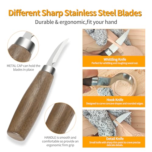 JIAN Wood Carving Tools Set - Wood Carving Knife Kit for Beginners, Adults, and Kids, Includes 3 Whittling Knives for DIY Woodworking and Carving Enthusiasts